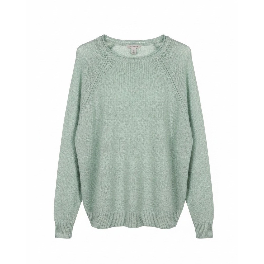 Lands End Size XL Midweight Roll Neck Neck Cotton Slub Green Pullover Sweater